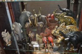 Twelve Assorted Elephants Including Elephant Baske