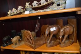 Four Pairs of Carved Wood Elephant Bookends