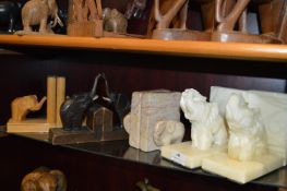Four Pairs of Elephant Bookends Including One Marb
