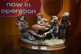 Ceramic Study of Four Children Dealing Cards - Ind