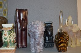 Six Assorted Elephants Including Plant Stand, etc.