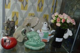 Seven Assorted Elephants Including Vase, etc.