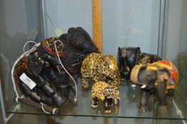 Seven Assorted Decorative Elephants Including Wood
