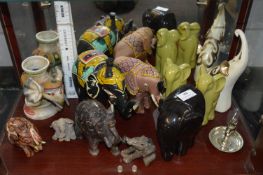 Twelve Assorted Elephants Including Soapstone, etc