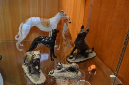 Collection of Six Ornamental Greyhounds and Other