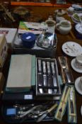 Tray Lot of Assorted Boxed Cutlery, Plated Ware, C
