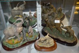 Three Small Groups of Elephants