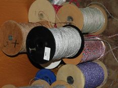 Six Rolls of Assorted Thread, Ribbon and Braid