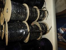 Six Rolls of Silver Sequins on Black Thread