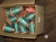 Box Containing Assorted Cones of Green & Pink Thre