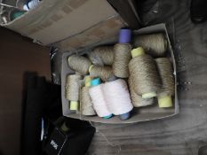 Box Containing Twelve Cones of Gold & Pink Wool