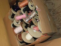 Box Containing Assorted Sequins, Braid, Thread, et