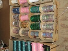 Box Containing Assorted Wools, Braids, Sequins, et