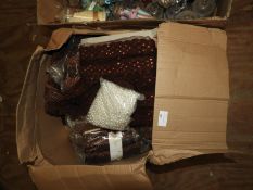 Box of Assorted Brown and Other Lace Edging, Beads
