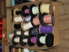 Box Containing Assorted Wools, Braids, Sequins, et