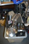 Assorted Kitchenware Including Stainless Steel Pan