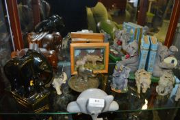 Twelve Assorted Elephants Including Three Carved S