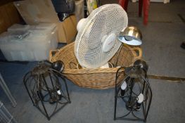 Basket Containing a Wahl Oscillating Fan and a Pai