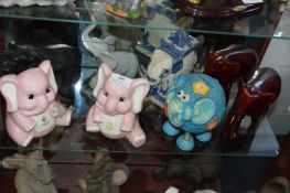 Eight Assorted Elephants Including Money Box