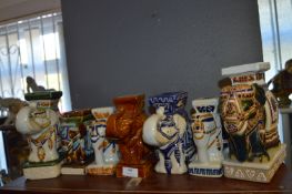 Seven Assorted Pottery Elephant Ashtrays and Plant