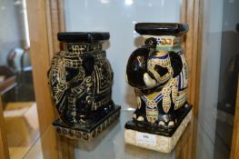 Pair of Ceramic Elephants; Plant Stand and Planter
