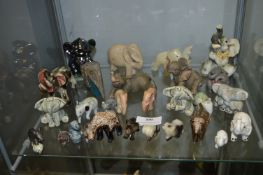 Twenty Eight Assorted Elephants Including Soapston