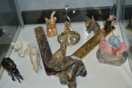 Ten Assorted Elephants Including Soapstone