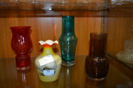 Four Coloured Glass Vases