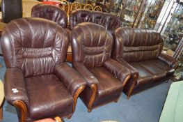 Three Piece Brown Leather Suite; Three Seat Sofa a