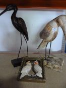 Two Ornamental Birds on Stands and a Pair of Ceram