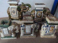 Two Small Ceramic Elephant Plant Stands and Three