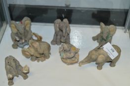 Seven Elephants Including Tuskers