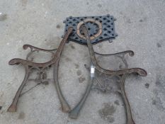 Pair of Cast Iron Chair Ends with Back