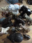 Eighteen Assorted Elephants Including Stone, Beadw