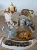 Elephant Clock, Mug, Ornamental Faux Ivory Tusk, a