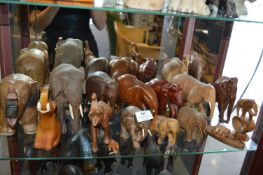 Fifteen Assorted Carved Wood Elephants