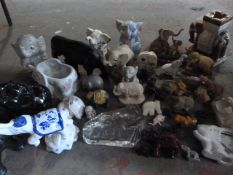 Box of Assorted China, Agate and Glass Elephants I