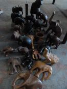 Box of Small Wooden and Ebony Elephants