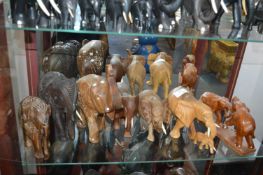 Seven Carved Wood Elephants