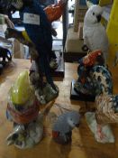 Seven Assorted Bird Ornaments Including Parrots an