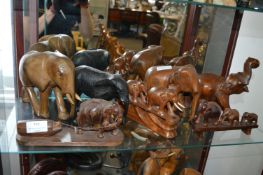 Seven Carved Wood Elephant Groups