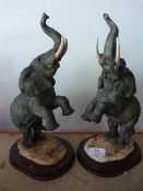 Two Resin Rampant Elephants on Bases