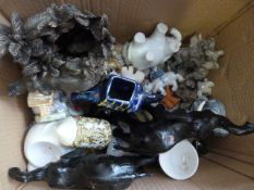 Box of Assorted China, Resin and Other Elephants