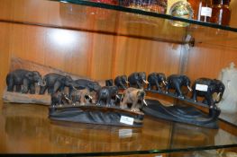 Three Elephant Carvings - Elephants Crossing Bridg