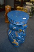 Blue Painted Carved Wood Elephant Plant Stand