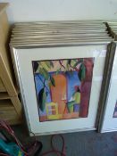 Nine Large Framed Colorful Prints