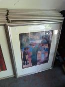 Nine Large Framed Colorful Prints