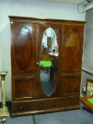 Victorian Mahogany Triple Wardrobe with Mirrored D