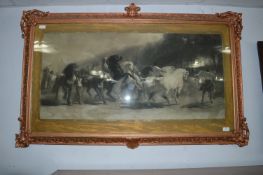 Large Ornate Framed Print - Rounding Up Horses