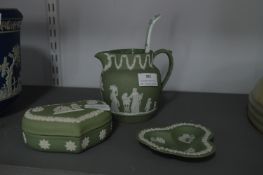 Three Items Wedgwood Green & White Jasperware